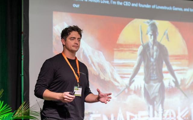 Ammon Love presenting his initiative Lovestruck Games at eLab Demo Day 2025
